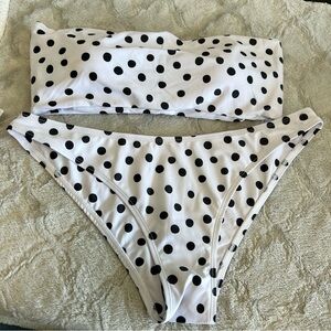 Khongboon Sz L Black & White Polka Dot Bikini Strapless NWT Removable Pads